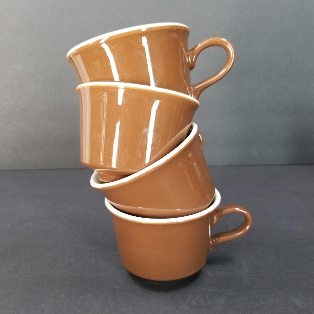 Vintage‎ USA Pottery Brown Coffee Cups Set of 4 Mid Century Modern Mugs MCM